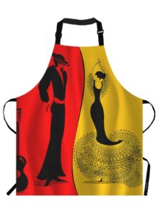 ekobla flamenco aprons art spanish dancer dress lady gentleman silhouette retro style waterproof resistant chef cooking kitchen bbq adjustable aprons for women men 27x31 inch