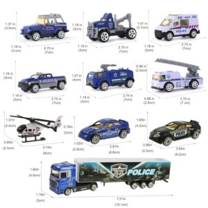 Joyfia 10 in 1 Police Toys, Die-cast Police Patrol Rescue Truck, Mini Police Vehicles in Carrier Car Toy Playset for 3+ Years Old Kids Boys Girls