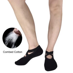 Toes&Feet Women's 5-Pack Black Padded Cushioned Anti-Slip Grips Yoga Pilates Ballet Barre PiYo Socks, Size 4-9