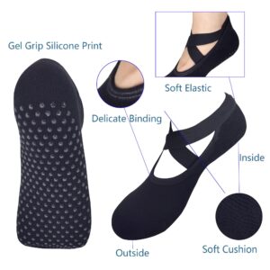 Toes&Feet Women's 5-Pack Black Padded Cushioned Anti-Slip Grips Yoga Pilates Ballet Barre PiYo Socks, Size 4-9