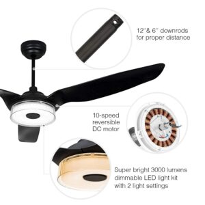 TRIFECTÉ Trifecte 60 Inch Ceiling Fan with Light and Remote, Smart Ceiling Fan Compatible with App/Alexa/Google/Siri, Low Profile Ceiling Fan with 10-Speed Reversible Quiet DC Motor, ETL Listed