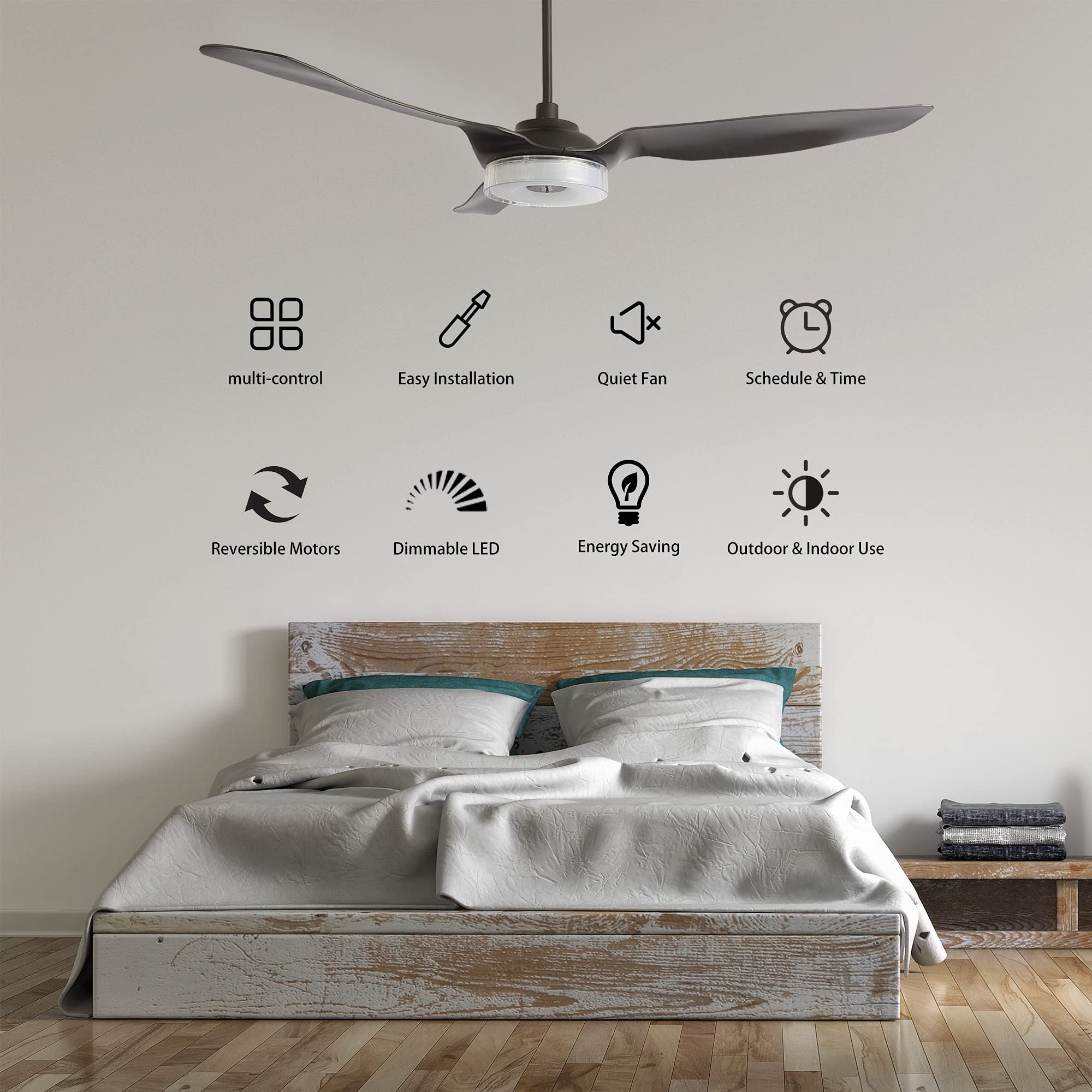 TRIFECTÉ Trifecte 60 Inch Ceiling Fan with Light and Remote, Smart Ceiling Fan Compatible with App/Alexa/Google/Siri, Low Profile Ceiling Fan with 10-Speed Reversible Quiet DC Motor, ETL Listed