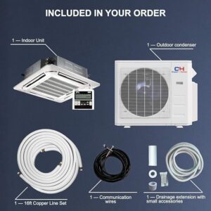 Cooper & Hunter 24,000 BTU Ceiling Cassette Ductless Mini Split AC/Heating System with Heat Pump Wall Thermostat and Installation Kit…