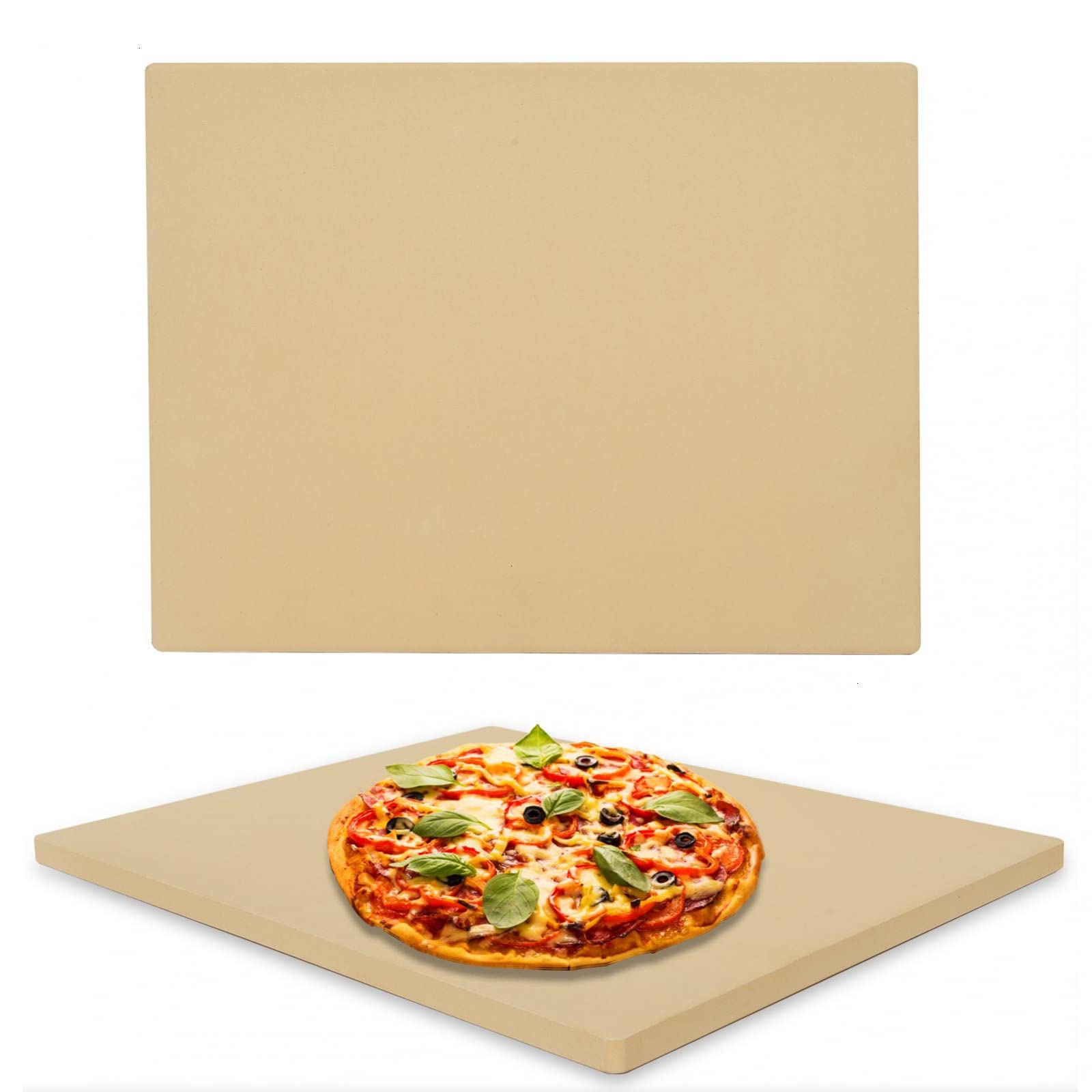 COYMOS Pizza Stone Heavy Duty Ceramic Baking Stone for use in Oven & Gril - Thermal Shock Resistant, Ideal for Baking Pizza, Bread, Cookies, Rectangular Cooking Stone 15x12 Inch. (Bonus Free Scraper)