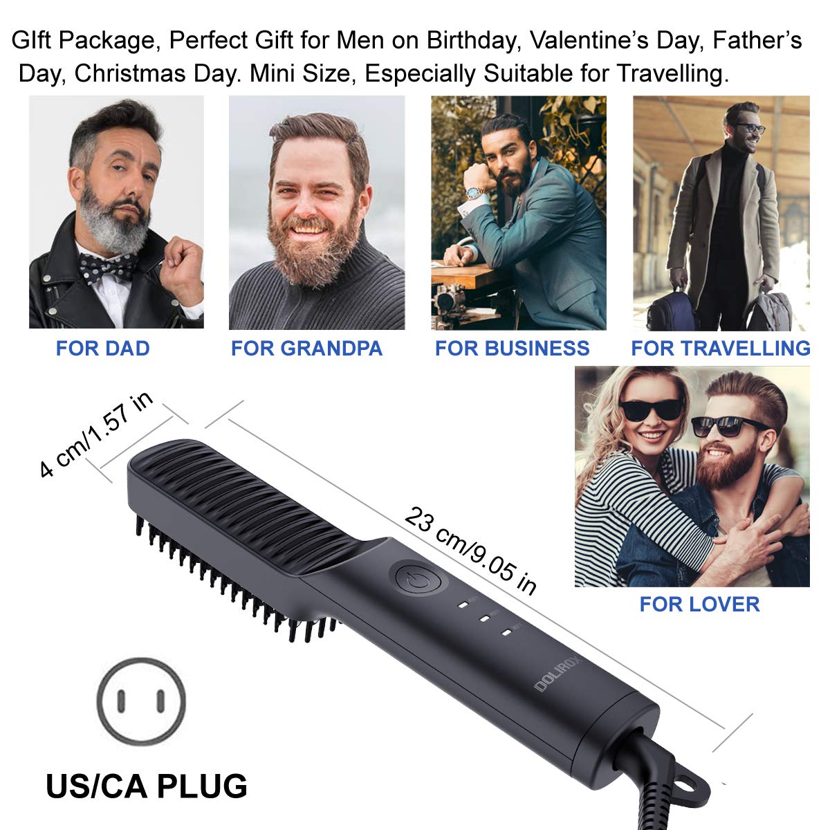 Beard Straightener, Heated Beard Brush with Beard Growth Oil Beard Straightening Brush Comb & Hair Beard Straightener Brush Heated Combs for Men Gifts for Dad Him Men