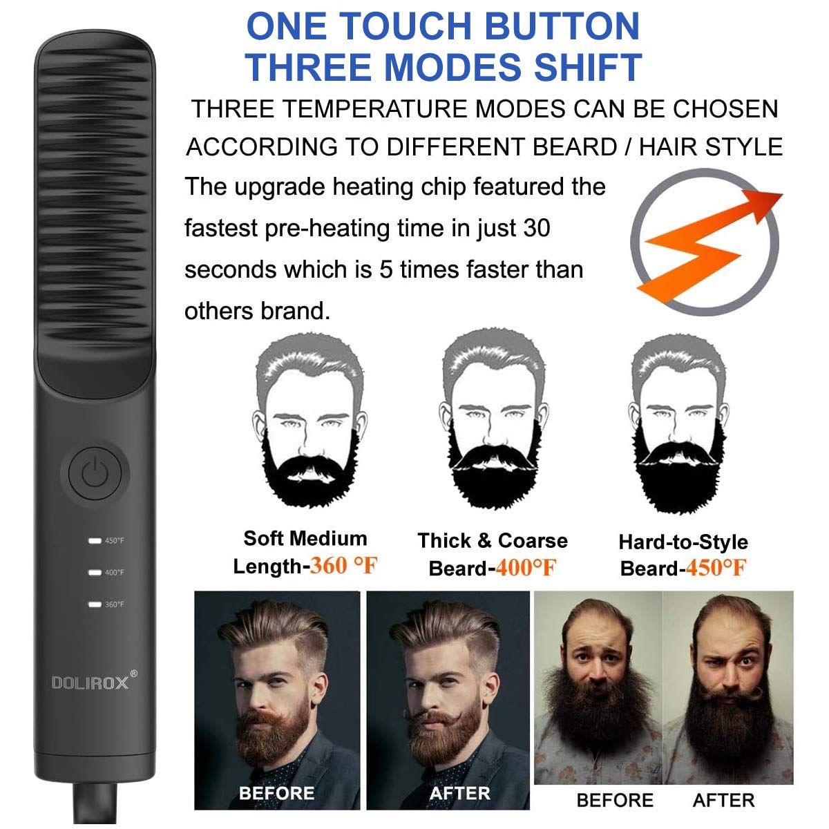 Beard Straightener, Heated Beard Brush with Beard Growth Oil Beard Straightening Brush Comb & Hair Beard Straightener Brush Heated Combs for Men Gifts for Dad Him Men