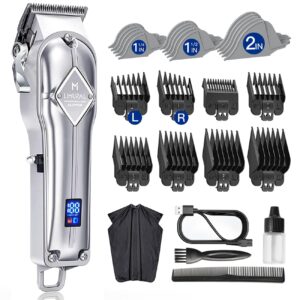limural hair clippers for men professional - cordless barber clippers for hair cutting & grooming, rechargeable beard trimmer with large led display & silver metal casing