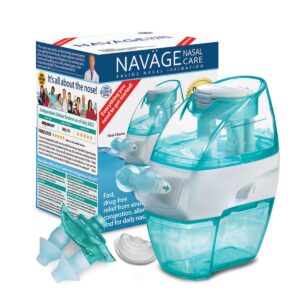 navage multi-user bundle - navage nasal irrigation system - saline nasal rinse kit with 1 navage nose cleaner, 20 salt pods, and extra nasal dock and pair of nose pillows