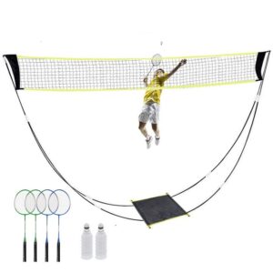 kikilive badminton net set, portable complete badminton set for outdoor backyard, includes 1 badminton net, 4 rackets, 12 shuttlecocks, 1 rackets bag, 4 replacement grip tapes,4 stakes and carry bag