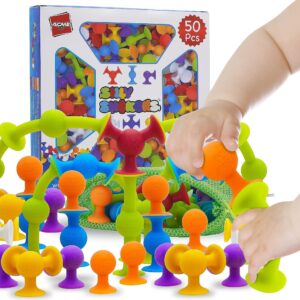 acme co silly suckers suction toys 50 pcs | building toys | smooth soft edges | bpa safe | montessori toys | toddler toys | sensory toys | bath toys | toy building sets | preschool building sets