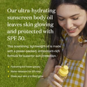 Supergoop! Glow Oil, 1.0 fl oz - SPF 50 PA++++ Hydrating, Nourishing Vitamin E Body Oil + Broad Spectrum Sunscreen Protection - With Marigold, Meadowfoam & Grape Seed Extracts