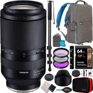 tamron 70-180mm f/2.8 di iii vxd sony e-mount lens a056 for full frame mirrorless & aps-c cameras bundle with deco gear photography backpack case + 67mm filter kit + 64gb card + monopod + accessories