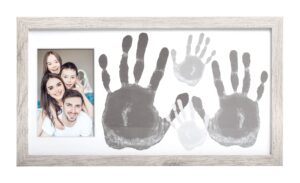 kate & milo rustic family handprint photo frame, family keepsake frame, diy craft for family night for parents and children, farmhouse decor, 6" x 4" photo inserts, distressed wood