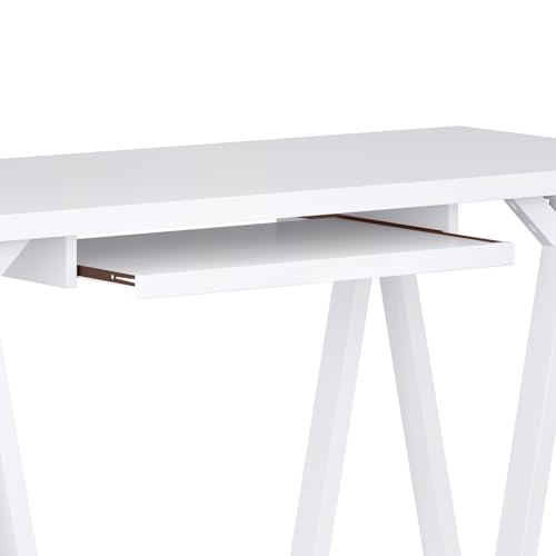 SIMPLIHOME Sawhorse SOLID WOOD Modern Industrial 60 inch Wide Home Office Desk, Writing Table, Workstation, Study Table Furniture in White