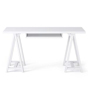 SIMPLIHOME Sawhorse SOLID WOOD Modern Industrial 60 inch Wide Home Office Desk, Writing Table, Workstation, Study Table Furniture in White