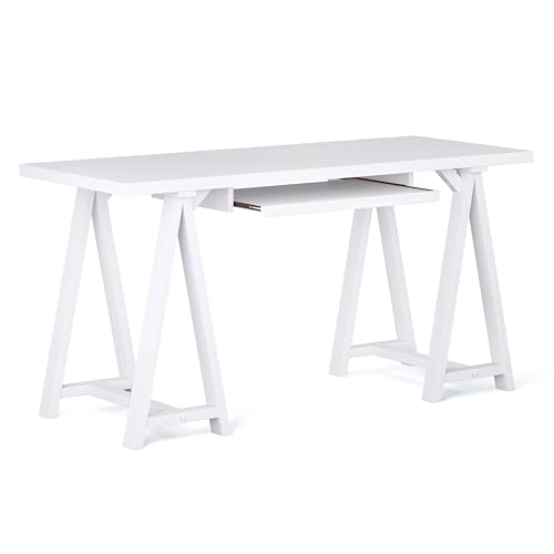 SIMPLIHOME Sawhorse SOLID WOOD Modern Industrial 60 inch Wide Home Office Desk, Writing Table, Workstation, Study Table Furniture in White