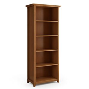 simplihome amherst solid wood 30 inch transitional 5 shelf bookcase in light golden brown, for the living room, study room and office