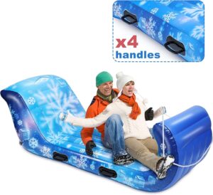 snow sled 70'' giant snow tube for kids adults with 4 reinforced handles, inflatable toboggan sled with pull rope winter outdoor gifts for toddlers boys girls snow ski play