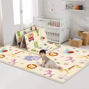 franterd baby play mat - foldable baby crawling mat - reversible baby play gym mat non-slip waterproof neutral nursery or playroom for babies infants toddlers