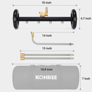 Kohree Undercarriage Pressure Washer Cleaner Attachment, 2 in 1 Underbody Car Washer Water Broom 16", Surface Cleaner for Pressure Power Washer with 3 Pcs Extension Wands 4000 PSI