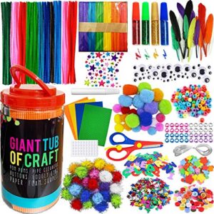 moiso kids crafts and art supplies jar kit - 550+ piece set - plus glitter glue, construction paper, colored popsicle sticks, eyes, pipe cleaners