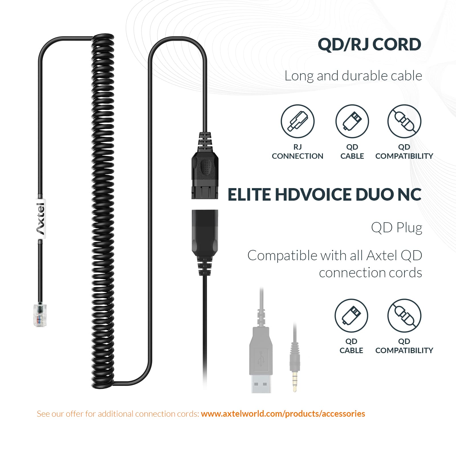 Axtel Bundle Elite HDvoice Duo NC with AXC-01 Cable | Noise Cancellation - Compatible with Avaya 2400/4600 Series, Mitel 6800 Series, NEC DTL/ITL Series, Nortel