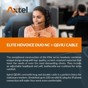 Axtel Bundle Elite HDvoice Duo NC with AXC-01 Cable | Noise Cancellation - Compatible with Avaya 2400/4600 Series, Mitel 6800 Series, NEC DTL/ITL Series, Nortel