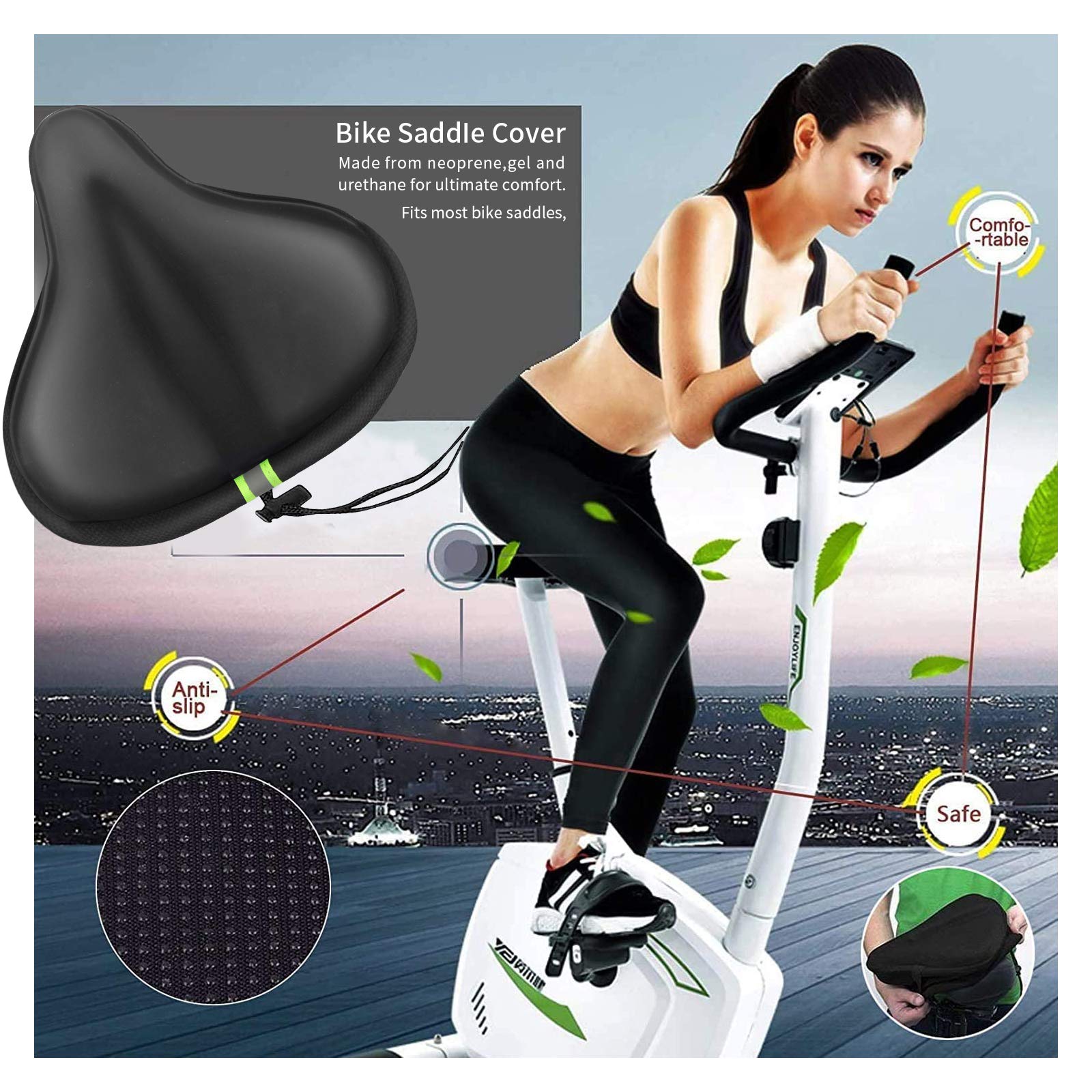 MSDADA Bike Seat Cushion, Soft Gel Bike Seat Cover for Men & Women Comfort, Padded Bicycle Saddle for Stationary/Exercise/Mountain/Road Bike, Indoor Outdoor Cycling Class