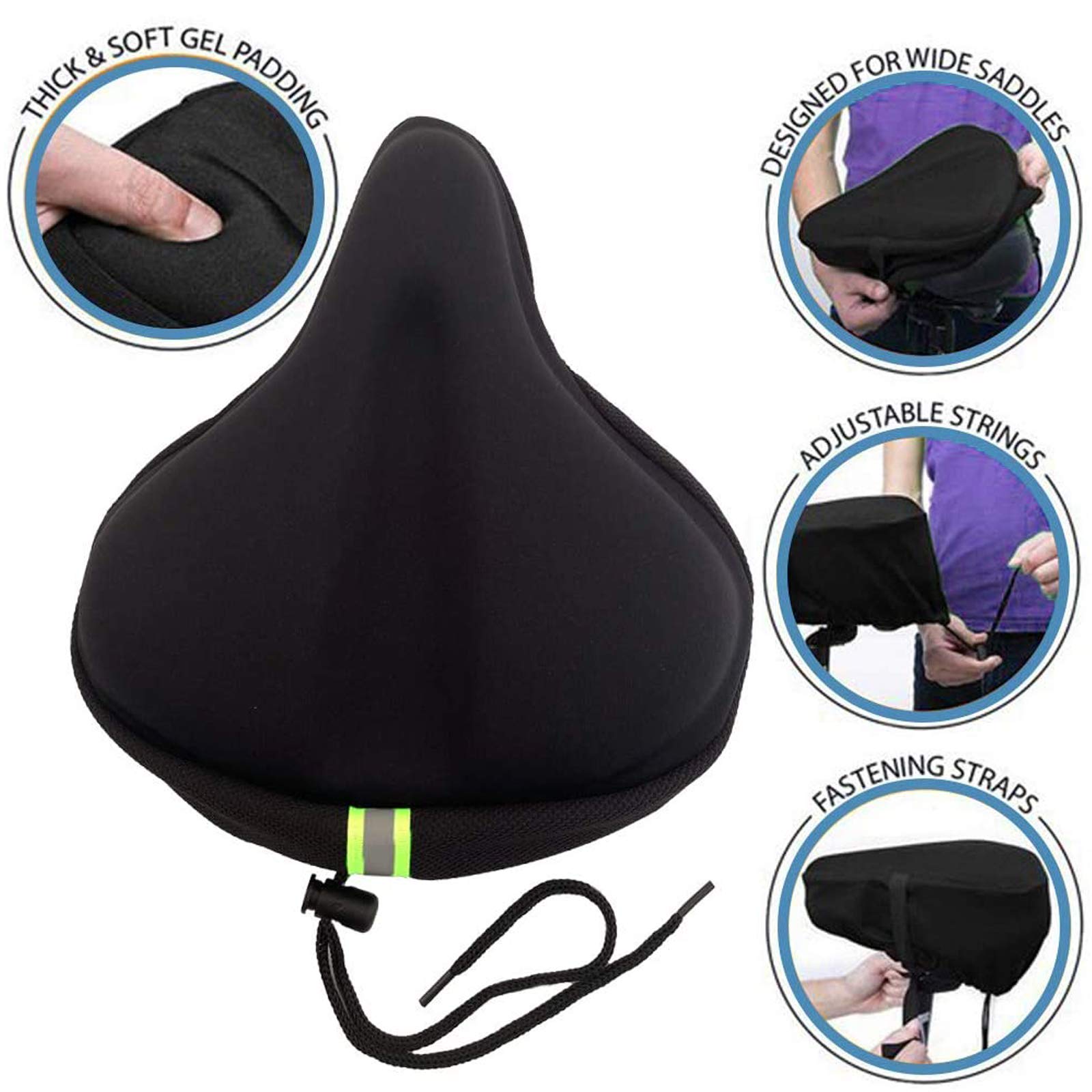 MSDADA Bike Seat Cushion, Soft Gel Bike Seat Cover for Men & Women Comfort, Padded Bicycle Saddle for Stationary/Exercise/Mountain/Road Bike, Indoor Outdoor Cycling Class