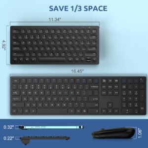 Wireless Keyboard and Mouse Combo, WisFox 2.4G Full-Size Slim Thin Wireless Keyboard Mouse for Windows, Computer, Desktop, PC, Laptop Mac (Deep Black)