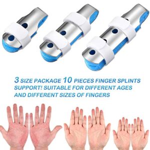 BBTO 10 Pieces Finger Splints Metal Padded Finger Support Finger Stabilizer with Soft Foam Interior and Loop Straps for Adults and Children, 3 Sizes (Blue)