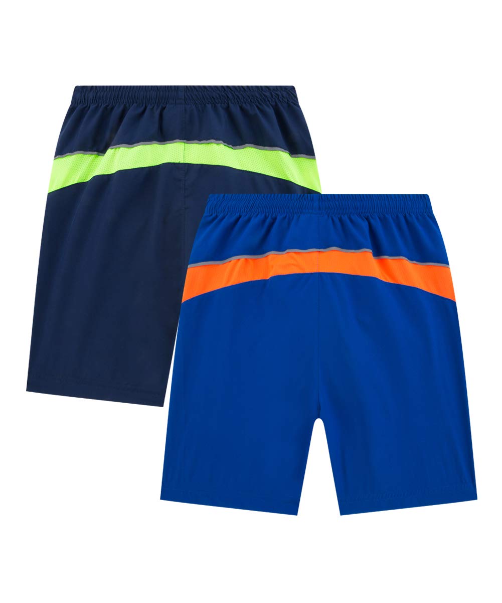 Hiheart Boys 2-Pack Quick Dry Athletic Shorts with Mesh Side Panel Navy Blue 3T