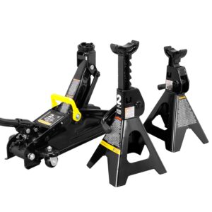 torin at82001b-1 hydraulic floor jack combo with 2 jack stands, 2 ton (4,000 lb.), black
