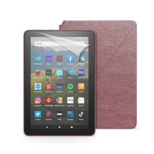 fire hd 8 tablet, 32 gb, plum + amazon fire hd 8 cover, plum + nupro screen protector, 2-pack