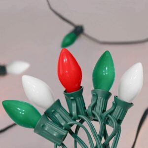 25ft c7 christmas multicolor string lights with 27 red green & white edison bulbs, hanging vintage christmas light outdoor waterproof for party garden wedding bistro roofline decor-red/green/white