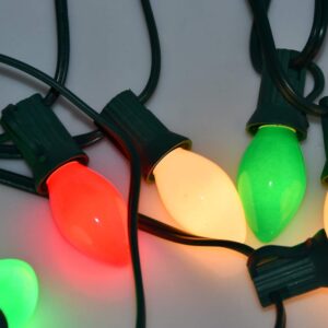 25Ft C7 Christmas Multicolor String Lights with 27 Red Green & White Edison Bulbs, Hanging Vintage Christmas Light Outdoor Waterproof for Party Garden Wedding Bistro Roofline Decor-Red/Green/White