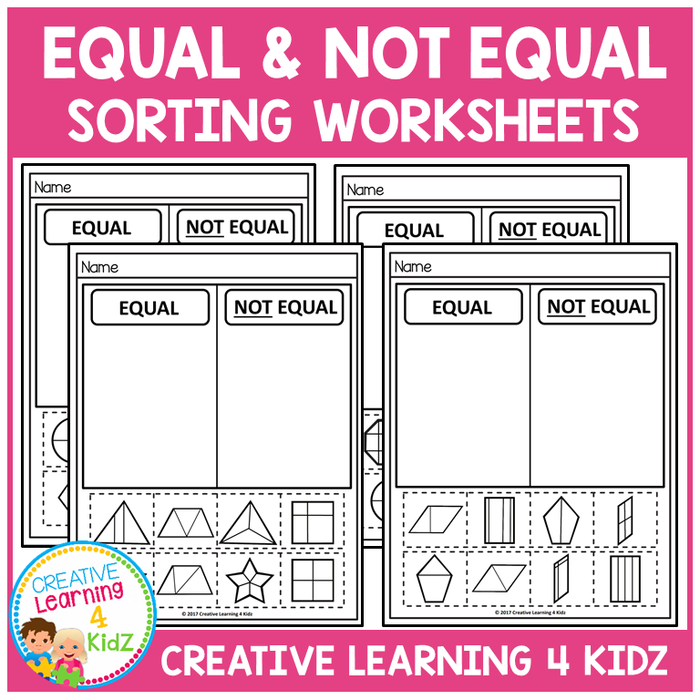 Equal and Not Equal Parts of Shapes Cut & Paste Sorting Worksheets