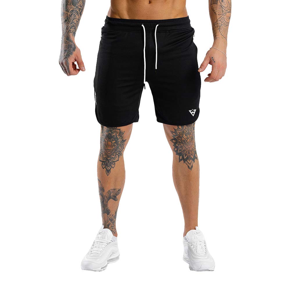 Wangdo Men's Workout Shorts 7" Running Shorts Athletic Bike Shorts Gym Shorts for Men with Zipper Pocket(Black-XL)