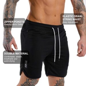 Wangdo Men's Workout Shorts 7" Running Shorts Athletic Bike Shorts Gym Shorts for Men with Zipper Pocket(Black-XL)