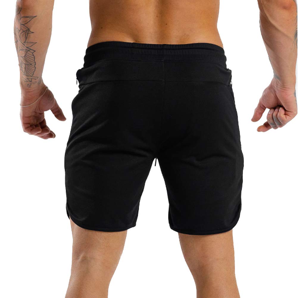 Wangdo Men's Workout Shorts 7" Running Shorts Athletic Bike Shorts Gym Shorts for Men with Zipper Pocket(Black-XL)