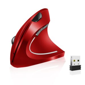 vassink ergonomic rechargeable wireless mouse, 2.4hz rechargeable wireless vertical optical mice with usb receiver, 6 buttons, 800/1200/1600 dpi red