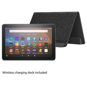 fire hd 8 plus tablet, hd display, 32 gb, our best 8" tablet for portable entertainment, slate, without lockscreen ads + made for amazon, wireless charging dock