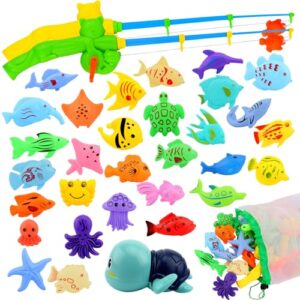 auuguu magnetic fishing pool toys game, water table bathtub bath toy - pole rod floating fish, birthday party gifts for toddler age 3 4 5 6 year old, kids outdoor toys