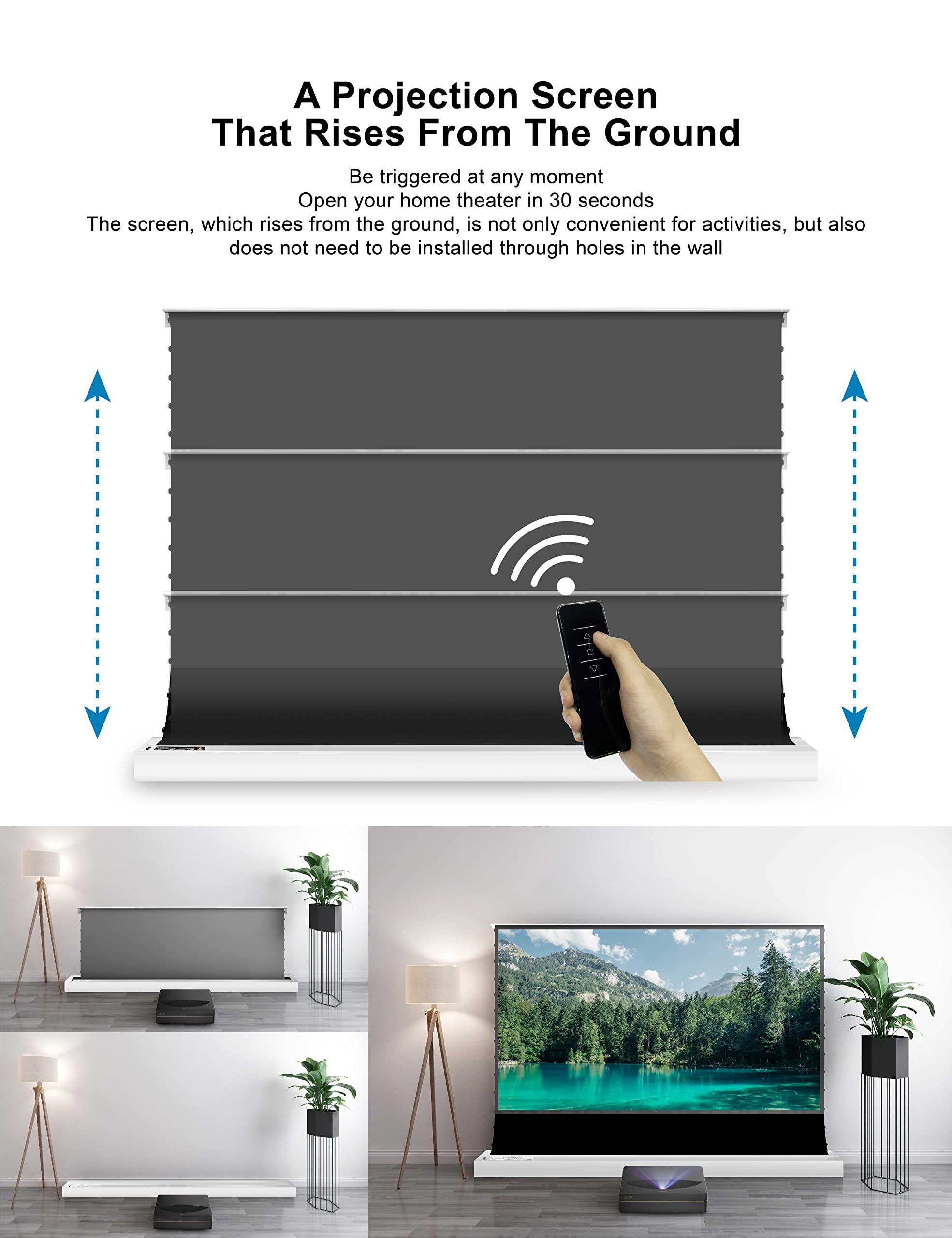 VIVIDSTORM-Projection Screen S PRO 100 inch Motor Rollable Laser TV Tensioned Floor Screen Ambient Light Rejecting Suit for 4k HD Office Movie Cinema Ultra-Short Throw Laser projecror,VWSDSTUST100H