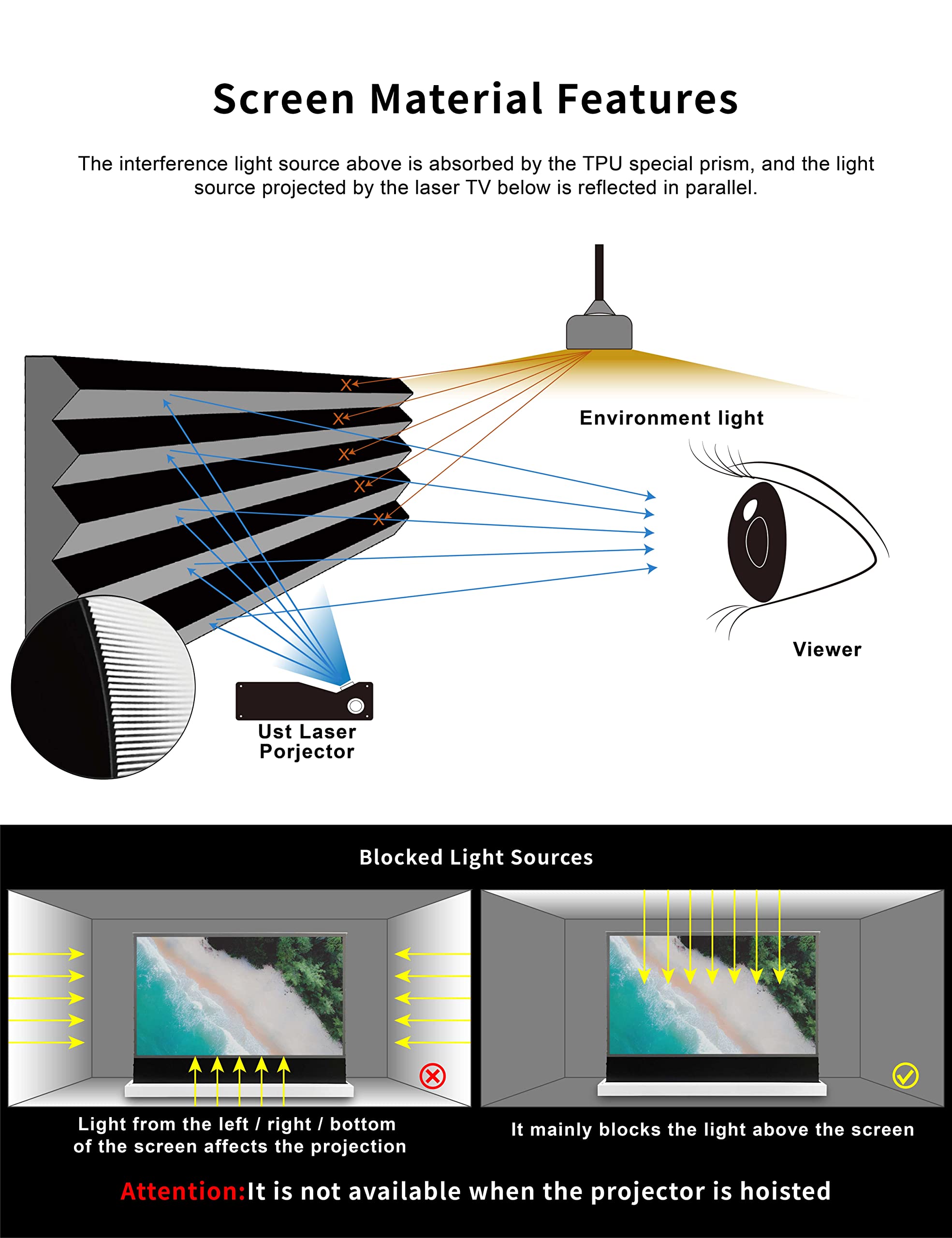 VIVIDSTORM-Projection Screen S PRO 100 inch Motor Rollable Laser TV Tensioned Floor Screen Ambient Light Rejecting Suit for 4k HD Office Movie Cinema Ultra-Short Throw Laser projecror,VWSDSTUST100H