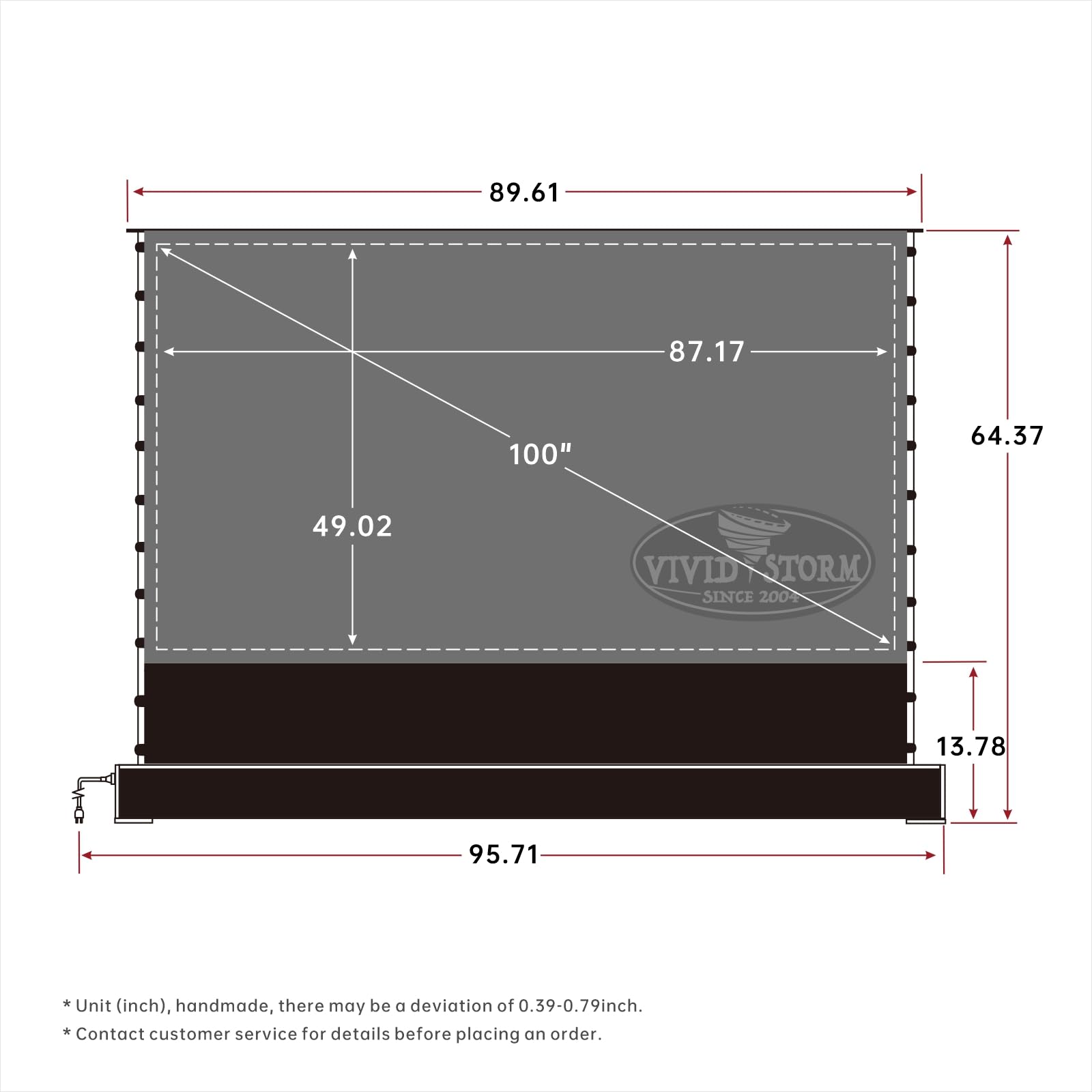 VIVIDSTORM-Projection Screen S PRO 100 inch Motor Rollable Laser TV Tensioned Floor Screen Ambient Light Rejecting Suit for 4k HD Office Movie Cinema Ultra-Short Throw Laser projecror,VWSDSTUST100H