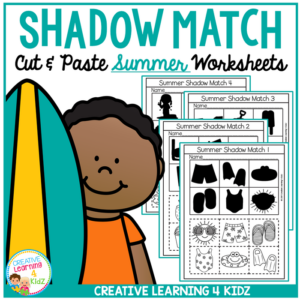 shadow matching summer cut & paste worksheets