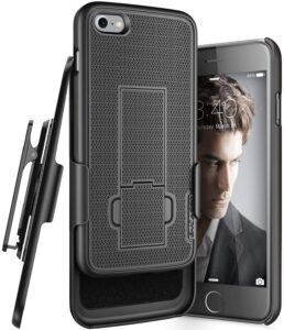 encased duraclip for iphone se belt clip case (se2 se3 2020/2022) slim kickstand cover with swivel holster (black)