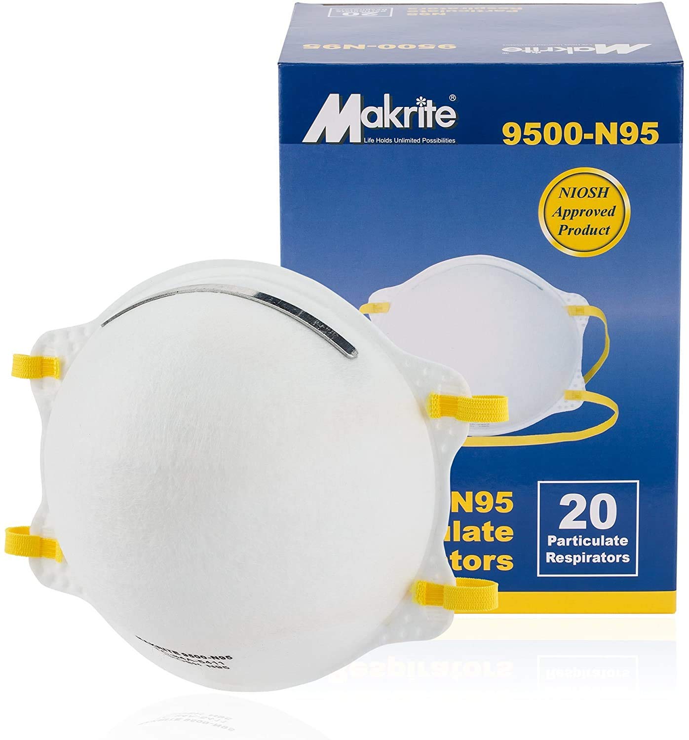 TITAN PROTECT NIOSH Certified MAKRITE 9500-N95 Pre-Formed Cone Particulate Respirator Mask, M/L Size (Pack of 20 Masks)