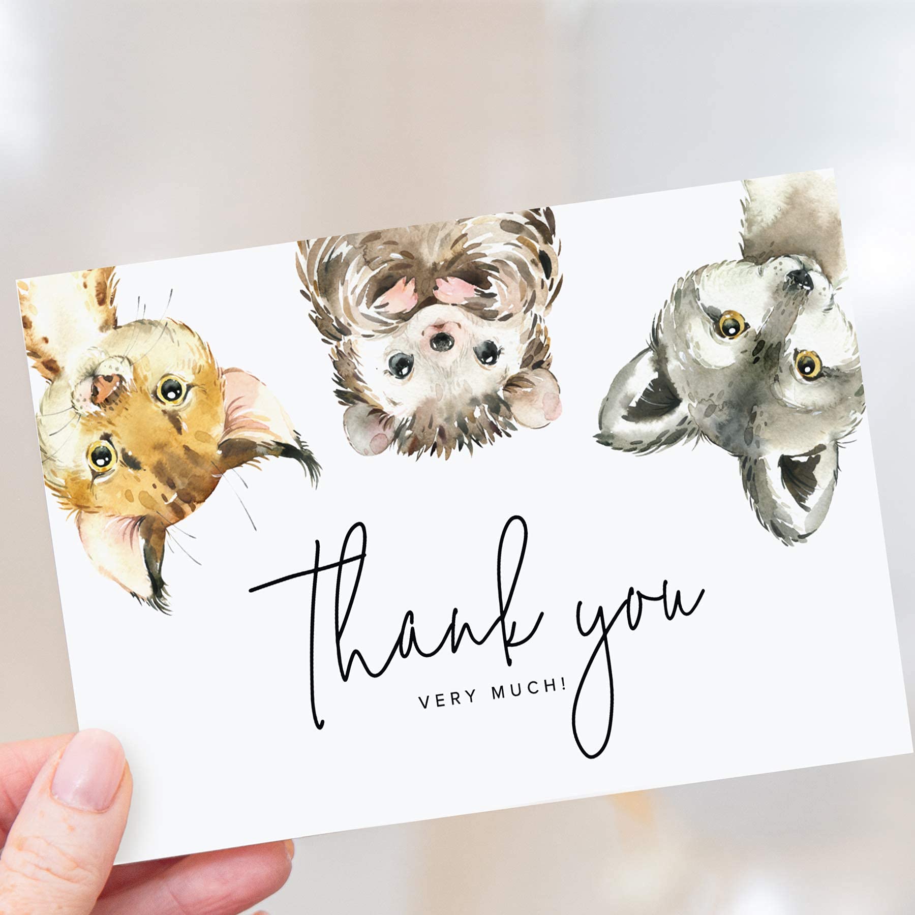 Bliss Collections Woodland Animal Thank You Cards with Envelopes, 25 Pack, 4x6 Inches, 100% Unique Designs